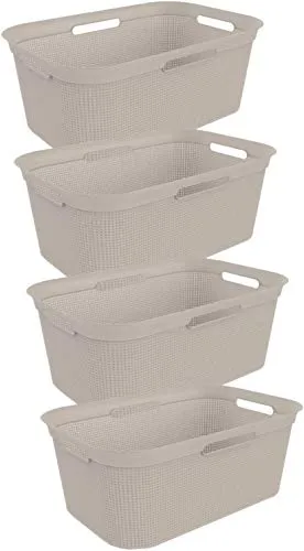 Rotho Brisen 4er-Set Wäschekorb 40l, BPA-frei, blau - Wäschekörbe aus hochwertigem, flexiblem Kunststoff mit 4 Griffe für einhändiges Tragen. Mit Belüftungslöchern für optimale Hygiene und Geruchsvermeidung. Ideal für jeden Haushalt.