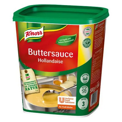 Knorr Buttersauce Hollandaise 500 g - Perfekte Sauce für Feinschmecker - Backzutaten - Die holländische Buttersauce von Knorr ist ideal für Spargel, Gemüse, Eierspeisen und Fisch, verleiht jedem Gericht einen exquisiten Geschmack.