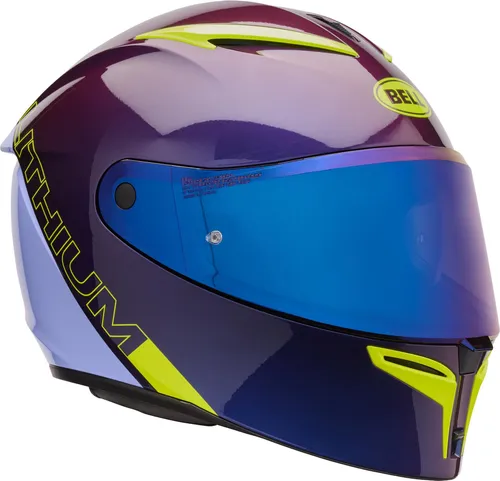 Bell Lithium MIPS Plus Delta Helm, schwarz-lila, Größe L - Hochwertiger Helm mit Mips® C Schutzsystem zur Reduzierung von Rotationskräften. Dual-Layer-EPS-Innenschale für effektive Energieabsorption. Stilvolles Design mit iridiumverspiegeltem Visier für einen einzigartigen Look.