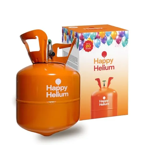 Happy Helium® Ballongas für 20 Luftballons | Heliumgas mit Füllventil - 140 Liter für Feierlichkeiten - Die Happy Helium Heliumflasche bietet genug Gas für bis zu 20 Ballons und verwandelt jede Feier in ein Highlight. Ideal für Geburtstage, Hochzeiten und Partys – einfach zu bedienen und in ansprechendem Design.