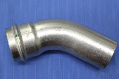 Viega Sanpress Inox Bogen 45° 54mm - Edelstahl Pressfitting - Fittings aus hochwertigem Edelstahl, ideal für langlebige und rostfreie Verbindungen in Sanitärinstallationen. Perfekt für Sanpress Inox Systeme.