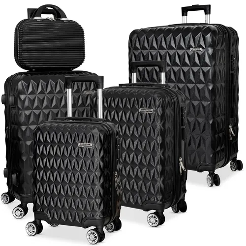 Christian Wippermann 3er Koffer-Set Schwarz - Hartschalen Trolley mit TSA-Schloss - Robustes 3-teiliges Kofferset aus leichtem ABS-Material mit 360° Rollen für müheloses Reisen. Ideal für Flugreisen, platzsparend stapelbar und mit TSA-Sicherheitsschloss ausgestattet.
