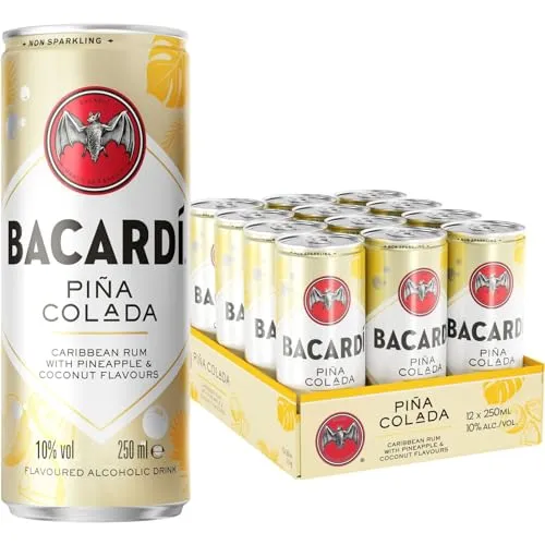 BACARDÍ Piña Colada Ready-To-Drink Cocktail - Cocktails, trinkfertig in stylischer Dose mit BACARDÍ Carta Blanca Rum, Ananas und Kokosnuss für authentisches Karibikflair – ideal für Partys und unterwegs.