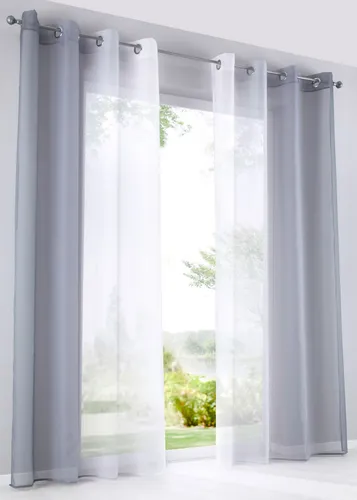 2er Pack Gardinen Farbverlauf »Modena« 175x140 cm - Elegante Voile-Gardinen in Grautönen, pflegeleicht und waschbar bis 40 Grad, ideal für jedes Zimmer.