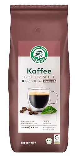 Lebensbaum Gourmet Kaffee klassisch - Ganze Bohne Bio - Kaffee aus Bio-Arabica-Bohnen, langsam gereift in Höhenlagen über 1.000 m, für ein einzigartiges Aroma. Ideal für echte Kaffeeliebhaber!