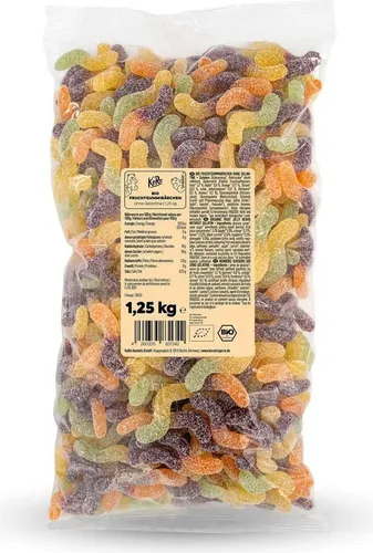 KoRo Saure Würmer ohne Gelatine bio 1,5kg - Bio Fruchtgummi-Würmer ohne Gelatine, vegan und mit Pektin, die perfekte süß-saure Snack-Alternative für die ganze Familie.