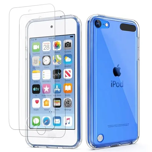 ULAK iPod Touch 7 Hülle, iPod Touch 5/6 Hülle Durchsichtig mit 2 Schutzfolie Crystal Clear Schutzhülle Transparent Soft TPU Bumper Hard Case Cover für Apple iPod Touch 5/6/7 - Kristall Klar