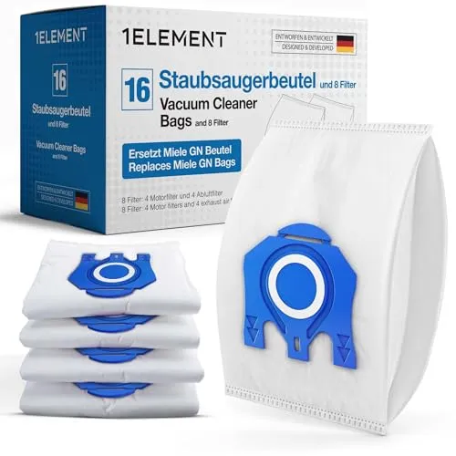 Miele Staubsaugerbeutel Typ GN - 24-teiliges Set mit Motor- & Abluftfilter - Umfangreiches Set für Miele Staubsauger: 16 Beutel, 4 Motor- und 4 Abluftfilter. Hohe Saugleistung und hygienische Reinigung für frische Raumluft. Ideal für Allergiker und Haustierbesitzer.