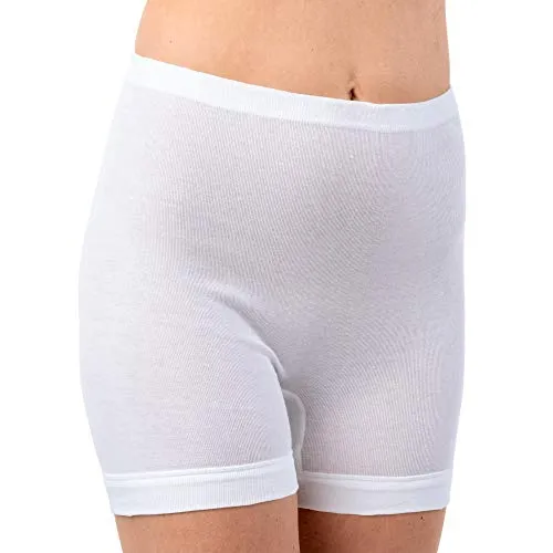 HERMKO 1900 Damen Langbeinschlüpfer; Unterhose mit Tunnelzug und längerem Bein aus 100% Bio Baumwolle, Farbe:weiß, Größe:38 (S)
