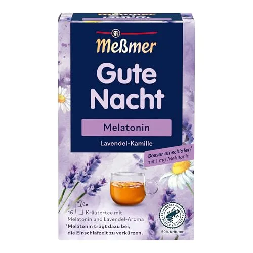 Meßmer Gute Nacht Kräutertee mit Lavendel und Kamille | 16 Teebeutel - Genieße entspannenden Kräutertee mit Lavendel und Kamille für eine ruhige Nacht. Ideal für entspannte Abende, um zur Ruhe zu kommen. Perfekt für eine Tasse vor dem Schlafengehen.
