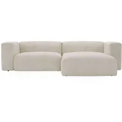 Graingold Ecksofa Landi, Creme, L-Form mit Ottomane rechts, 240x180 cm - Elegantes Ecksofa Landi mit modernem Design, hochwertigem Veloursstoff und komfortabler T25-Schaumstofffüllung. Ideal für stilvolle Wohnzimmer und gemütliche Stunden.