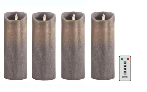 sompex 4er Set Flame LED Echtwachskerze Sand metallic 8x23cm - LED Kerzen Set mit täuschend echter Flamme, 120 Stunden Betriebszeit und Fernbedienung für stimmungsvolles Licht ohne Hitze, Ruß oder Tropfen.