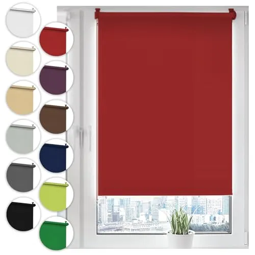Verdunkelungsrollo Klemmfix ohne Bohren 110cm x 210cm Rot Verdunklungsrollo Fensterrollo Rollo Seitenzugrollo Klemmrollo für Fenster & Tür