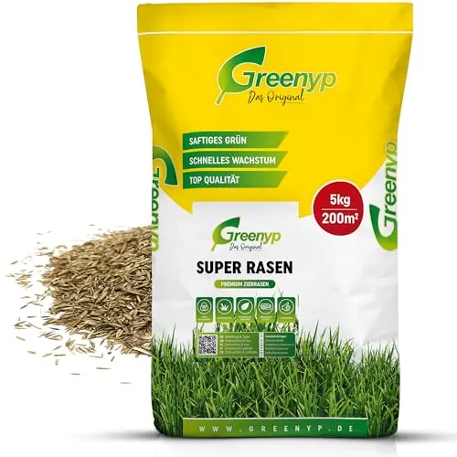 Greenyp® Super Rasen - Premium Zierrasen Nachsaat für Traumrasen - 🌱 IDEAL FÜR ZIERFLÄCHEN - Der sattgrüne Premium Zierrasen ist perfekt für dekorative Anwendungen. Besonders dichtwachsend und schnellkeimend, eignet er sich ideal zur Nachsaat oder Rasenreparatur. 🌱 ANLEITUNG INKLUSIVE - Mit hilfreichen Tipps für den perfekten Rasen!