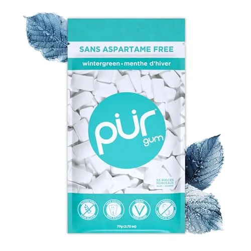 PUR Gum | Zuckerfreier Kaugummi | Mit Xylit | Vegan, Aspartamfrei & Glutenfrei | Natürlicher Kaugummi Mit Wintergreen-Geschmack, 55 Stück (1er Pack)