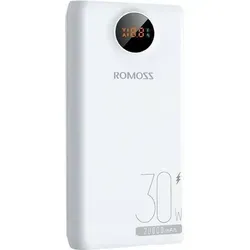 ROMOSS SW20S Pro Powerbank - 20000 mAh, Weiß - Powerbank mit 20000 mAh, 30W Schnellladung und 3 USB-Ausgängen. Ideal für unterwegs, mit digitalem LED-Display zur Anzeige des Ladelevels.