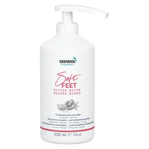 GEHWOL Soft Feet Butter jumbo 500 ml - Intensive Fußpflege mit Granatapfelextrakt und Moringaöl für geschmeidige Haut. Rückfettende Sheabutter schützt vor Hornhautbildung und unterstützt die Hautregeneration.