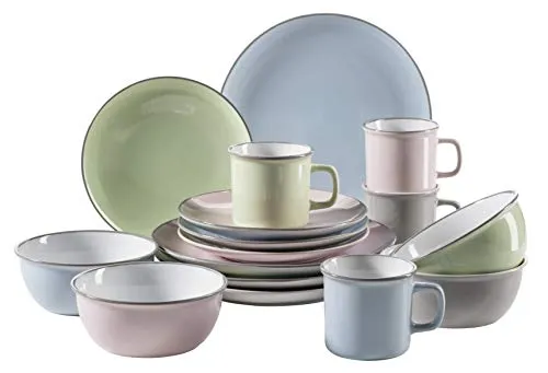Mäser Kombiservice Maila, 16-teilig - Vintage-Design Geschirr-Set aus hochwertigem Keramik, mikrowellengeeignet und in zarten Pastellfarben, ideal für stilvolle Tischdekorationen.