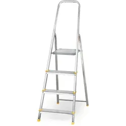 Alu Trittleiter ALVE EUROSTYL, einseitig, 1x4 Sprosen, 0,76 m Höhe - Leichte und stabile Trittleiter für Gärtner und Hausbesitzer, mit rutschfesten Füßen für sicheren Stand. TÜV-geprüfte Qualität und Tragfähigkeit bis 150 kg.