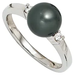 Schmuck Krone Silberring Damenring, synth. Perle & Zirkonia, 925 Silber, Silber 925 silberfarben Innenumfang 58mm ~ Ø18.5mm