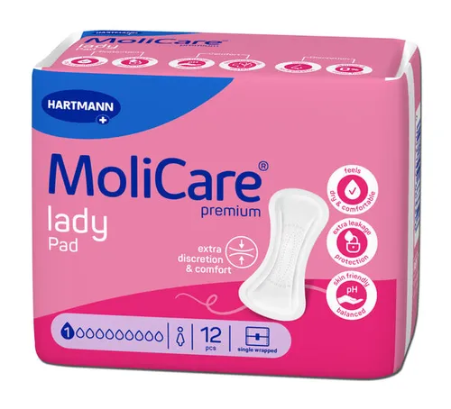 MoliCare Premium Lady Pad 1 Tropfen – 12 Stück - Diskreter Schutz für Frauen mit sehr leichter Blasenschwäche. Anatomisch geformt für hohen Tragekomfort und sofort trockenes Gefühl. Ideal für den Alltag und nach vaginalen Eingriffen.