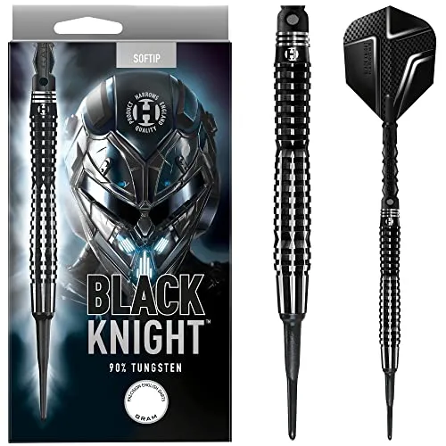 Harrows Black Knight 90% Wolfram-SoftTip-Dart-Set – 18 g und 20 g – inklusive Black Carbon ST Midi-Schäften und Micron Black Knight Flights (18g)