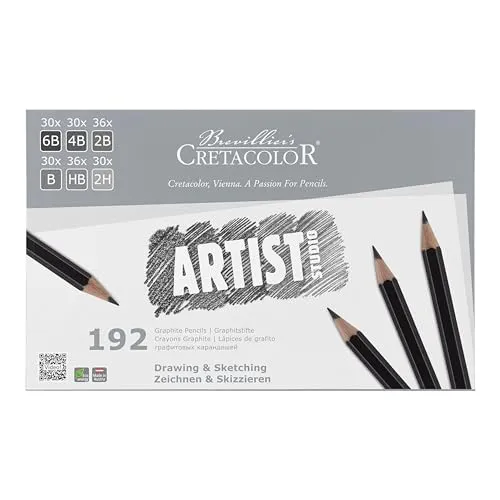CRETACOLOR Artist Studio, Graphit Class Pack, 192 Graphitstifte in 6 Gradationen, 6B, 4B, 2B, HB, B, 2H, vielseitige Anwendung, geeignet für Künstler und Hobbyisten