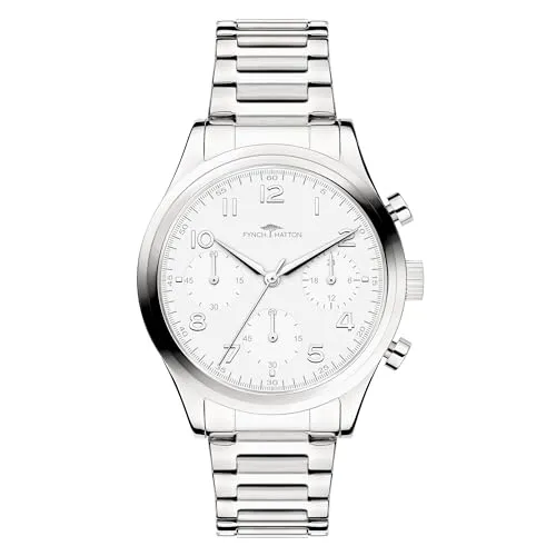 Fynch-Hatton Armbanduhr FHT-0009-MC Silber - Elegante Damen Armbanduhr mit Chronographenfunktion, kratzfestem Mineralglas und 5 ATM Wasserdichtigkeit. Ideal als stilvolles Geschenk in hochwertiger Verpackung.