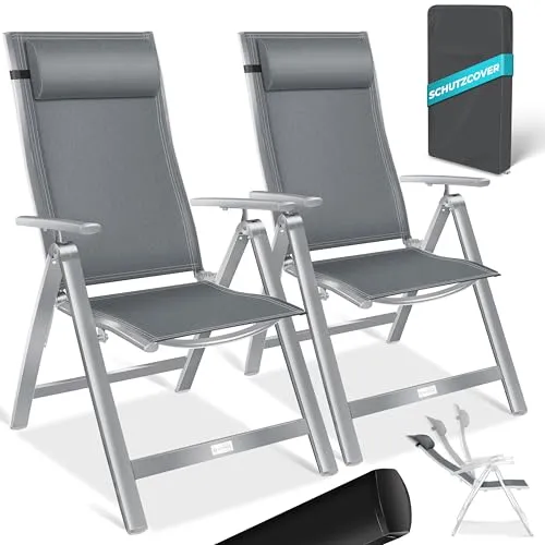 KESSER Gartenstuhl (2 St) - Hochlehner Aluminium Klappstuhl - Stühle mit 7-fach verstellbarer Rückenlehne, wetterfestem Design und ergonomischer Polsterung für höchsten Komfort im Freien. Ideal für entspannte Stunden im Garten!