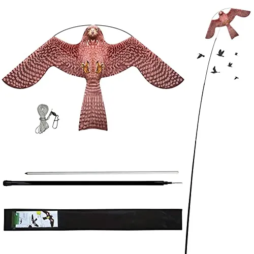 Laptony Bird Scarer Flying Kite mit Teleskopstange - Vogelabwehr Drachen mit reflektierenden Augen, schützt Ihre Pflanzen effektiv vor Vögeln und Schädlingen. Ideal für Garten und Farm, einfach zu montieren.