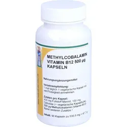Methylcobalamin Vit. B12 90 ST - Nahrungsergänzungsmittel mit 500 μg reinem Methylcobalamin (Vitamin B12) pro Kapsel, ideal zur Unterstützung des Nervensystems und der Energieproduktion. Vegan und ohne Allergene.