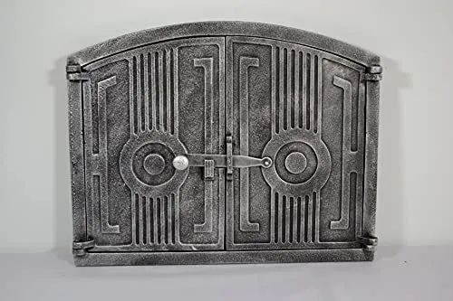 SEZAM Gusseisen Backofentür für Pizzaöfen - Doppelte Türriegel-Tür, 42 x 3 x 27,2 cm, Altsilber - Hochwertige doppelte Gusseisentür für Pizza- und Steinöfen. Ideal für Garten und Gastronomie. Robuste Bauweise, einfache Handhabung und optimale Temperaturregelung für perfekte Backergebnisse.