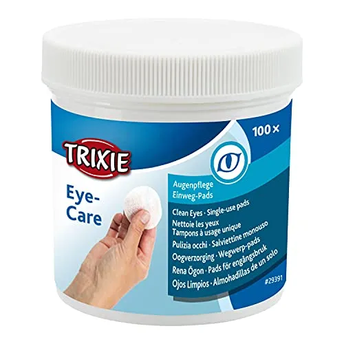 Trixie Augenpflege Einweg-Pads - 100 Stück, sanfte Reinigung mit Aloe Vera und Provitamin B5 für Hunde und Katzen