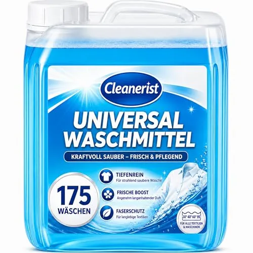 Cleanerist® Universal Waschmittel flüssig für 175 Wäschen - 5l Flüssigwaschmittel Konzentrat für bunte, helle & dunkle Wäsche - XXL Vollwaschmittel mit Frischeduft für 20-95°C – statt Pods, Pulver