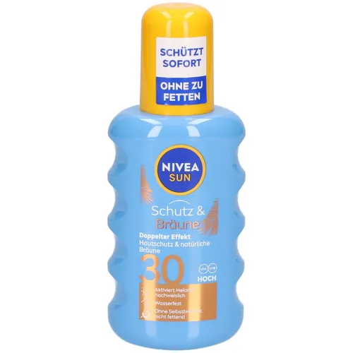 NIVEA Schutz & Bräune Sonnenspray LSF 30 - 200 ml - Schutz & Bräune Sonnenspray LSF 30 für einen angenehmen Sonnenurlaub. Schützt die Haut und sorgt für eine gleichmäßige Bräune. Ideal für den Sommer.