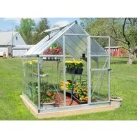 Palram Hybrid Gewächshaus, Silber, 247x185x208 cm - Garten-Zubehör mit robustem Aluminiumrahmen und doppelwandigen Dachpaneelen, die optimalen Lichtschutz bieten und Ihre Pflanzen vor Frost schützen.