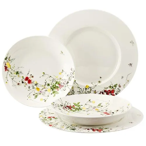 Rosenthal Brillance Fleurs Sauvages Set 4-tlg. mit Fahnen- und Coupteller - Speiseteller Set 4-tlg. aus hochwertigem Bone China, mikrowellengeeignet und spülmaschinenfest – ideal für elegante Tischdekorationen.