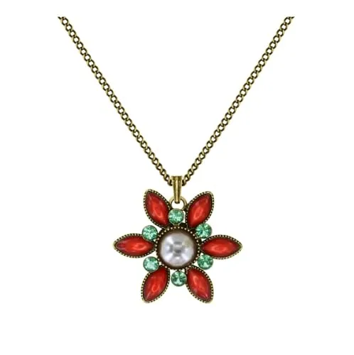 Konplott: Kette/Anhänger Margarita, sehr moderner Margariten-Blütenanhänger mit Emaille, Perle und Kristallsteinen, inklusive Kette, für Damen/Frauen (orange-hellgrün)