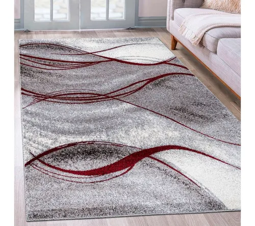 my home Teppich Tritom, rechteckig in Rot - Flachgewebe-Teppich mit besonders weichem Flor und modernem Wellenmuster, ideal für ein gemütliches Zuhause, Fußbodenheizungsgeeignet und strapazierfähig.