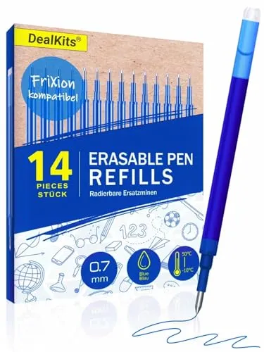 14x Radierbare Ersatzminen, DealKits 0.7mm Gelschreibermine Kompatibel mit Pilot FriXion Ball & Clicker & Eberhard Faber, Ersatzmine für Gelstift Radierbar, 400m Schreiblänge, Blau