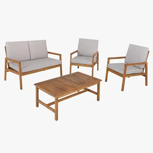 riess-ambiente Sitzgruppe BALI 110cm braun – Flexibles 4-teiliges Gartenmöbelset - Essgruppen für den Außenbereich, wetterfest und aus langlebigem Akazienholz – ideal für kleine Balkone oder Terrassen.