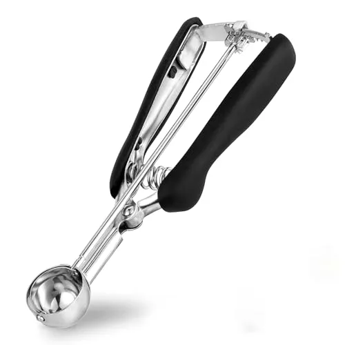 TJ POP Kleiner Eisportionierer 3 cm aus Edelstahl - 10 ml Eislöffel Portionierer mit Auslöser, Eiskugelportionierer für Kleine Eiskugeln, Keksteig und Melonenkugeln