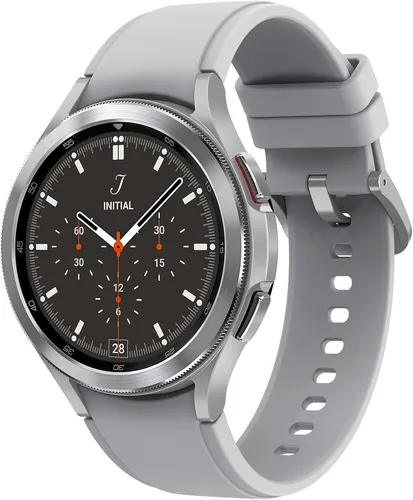 Samsung Galaxy Watch4 Classic 46 mm - Silber - Smartwatch mit 1,4" Display, 16 GB Speicher und 4G-Konnektivität. Ideal für Fitness und Alltag, ausgestattet mit bequemem Ridge Sport Band aus Flouroelastomer.
