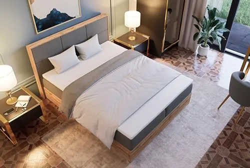 Marlux-Meble Boxspringbett 120x200 mit Matratze und Bettgestell – Komfortables Polsterbett Leoni II in Grau - Einfache Selbstmontage mit Anleitung. Das Boxspringbett bietet mit seinem 5 cm dicken Visco-Topper höchsten Komfort und eine gesteppte Kopfstütze zum Entspannen.