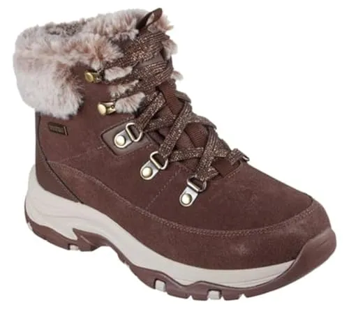 Skechers Damen Trego Snow Worries Wanderstiefel - Chocolate Suede/Duraleather/Faux Fur, 39 EU - Wanderschuhe mit luftgekühltem Memory-Schaum für entspannte Passform und rutschfeste Sohle, ideal für alle Wetterbedingungen.