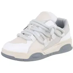 Ital-Design Damen Low-Top Freizeit Sneaker mit Keilabsatz in Grau-Beige - Stylische Wedge Sneakers in Grau-Beige, ideal für Freizeit und Alltag. Mit 5 cm Keilabsatz für zusätzlichen Komfort und modischen Look.