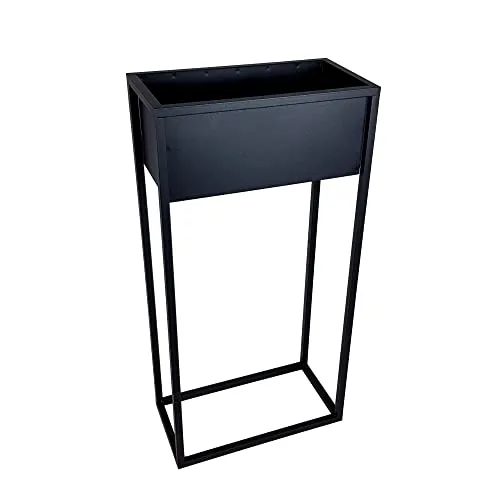 FORVEGA Modern Stella Blumenbeet, h80 x 40 x 21, Außen Schwarz, Poliertes Metall, Ganzes geschWeißt, Industrieller Loft-Stil, Langlebig, Beschädigungsbeständig, Pulverbeschichtet