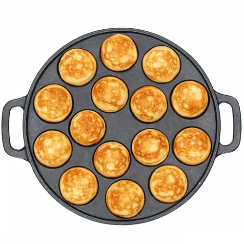 MamboCat Poffertjes Pfanne Gusseisen Ø24cm – Mini-Pfannkuchen Maker - Entdecken Sie die vielseitige MamboCat Poffertjes Pfanne aus Gusseisen mit 15 Mulden für perfekte Mini-Pfannkuchen. Ideal für kreative Snacks und einfach zu handhaben dank seitlicher Henkel.