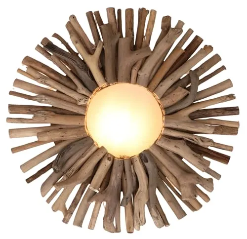 Handgefertigte Bali Wandleuchte aus Naturmaterial - Wandleuchte im Ethno-Stil, aus fair gehandeltem Treibholz und Baumwollstoff, ideal für eine warme Wohnatmosphäre.