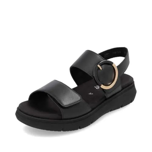 Remonte Keilsandaletten Sandale schwarz 38 EU - Wanderschuhe in Größe 38, aus hochwertigem Glattleder, mit bequemem Klettverschluss für einfaches An- und Ausziehen.